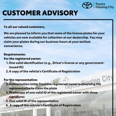 Customer Advisory: License Plate Collection Now Available!